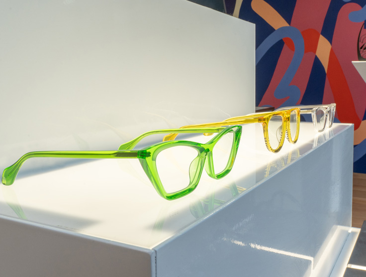 Selection of coloured spectacles from the spectacle shop